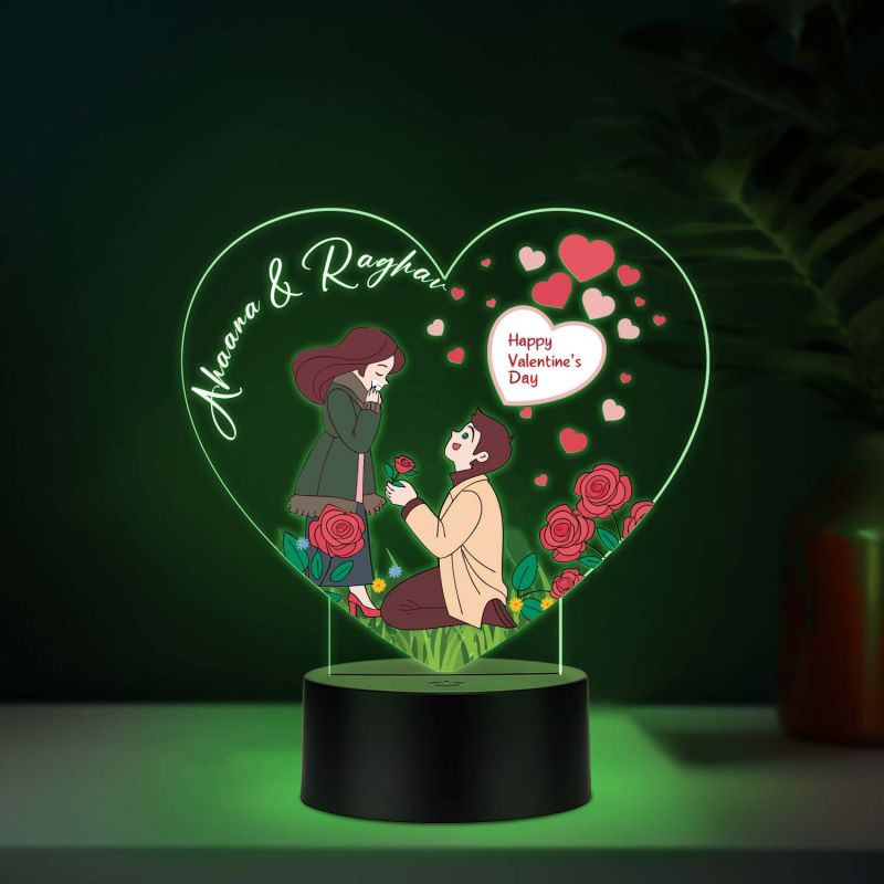 Personalized Happy Valentines Day Gift for Girlfriend Boyfriend Husband Wife Customized with Name Couple Name Led Lamp Gift for Couple Multicolored Light